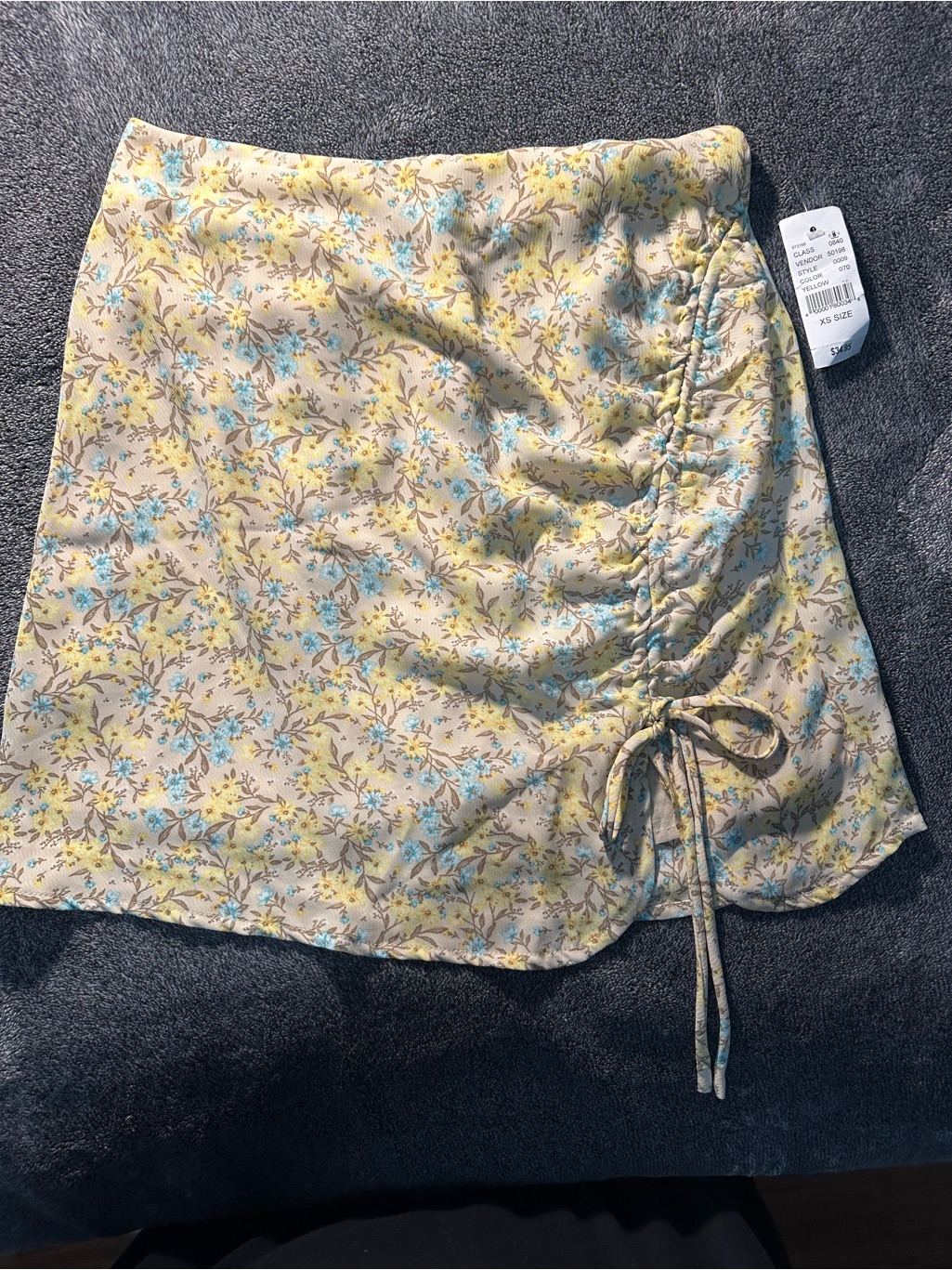 Pacsun Yellow Floral Ruched Drawstring Mini Skirt